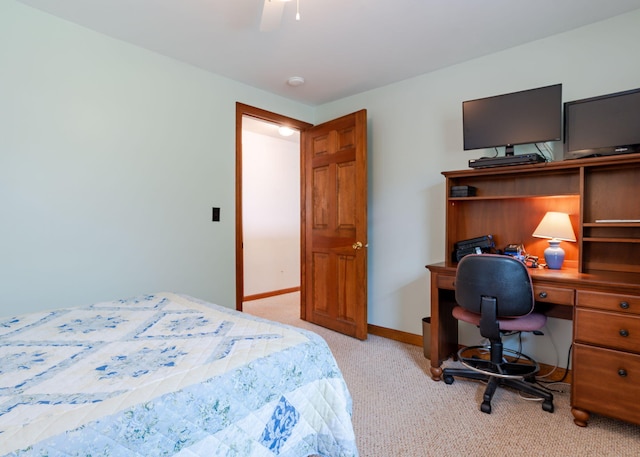 160 Rattlesnake Rd, Brownfield, ME 04010 - bedroom with light carpet, an office area, baseboards, and ceiling fan