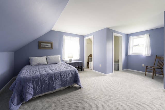 7 Salmon Run, Raymond, ME 04071 - bedroom featuring light carpet, vaulted ceiling, and baseboards
