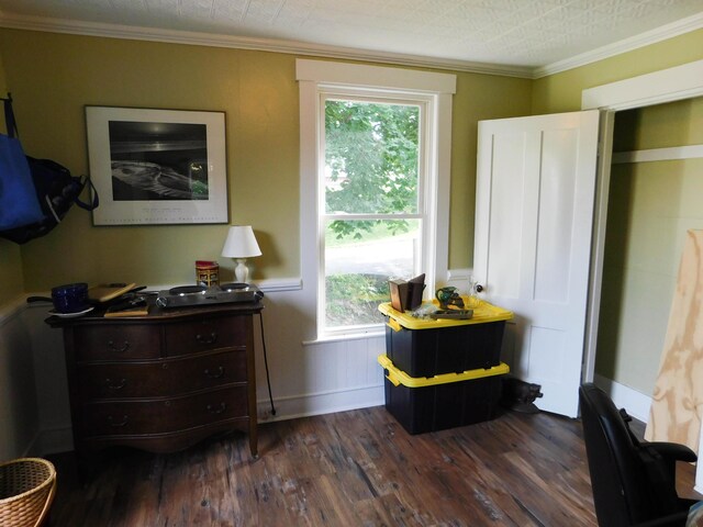 124 Church St, Dexter, ME 04930 - bedroom featuring dark wood finished floors and crown molding