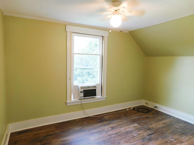 124 Church St, Dexter, ME 04930 - bonus room featuring dark wood finished floors, cooling unit, a ceiling fan, baseboards, and vaulted ceiling