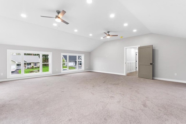 15 Stone Ledge Dr, Lewiston, ME 04240 - additional living space with ceiling fan, vaulted ceiling, carpet flooring, recessed lighting, and baseboards