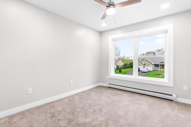 15 Stone Ledge Dr, Lewiston, ME 04240 - carpeted empty room with baseboard heating, baseboards, ceiling fan, and recessed lighting