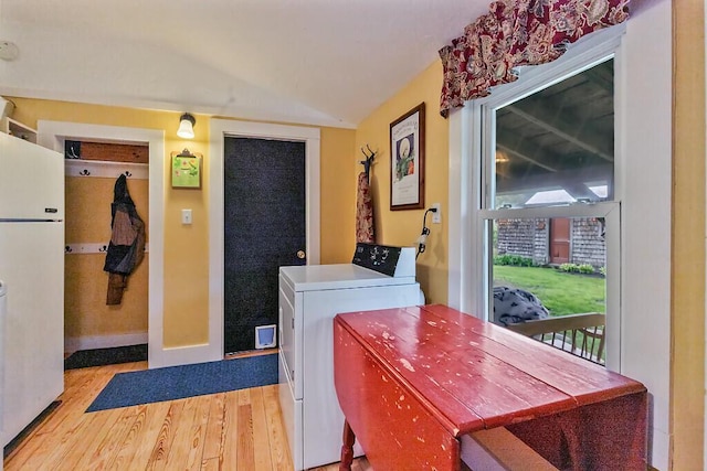 286 Canaan Rd, Clinton, ME 04927 - washroom featuring washer / dryer, wood finished floors, and baseboards