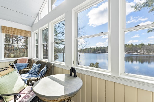 159 Loop Rd, Acton, ME 04001 - sunroom featuring a water view and vaulted ceiling