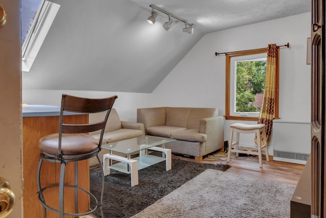 138 Summer St, Biddeford, ME 04005 - living room with rail lighting, wood finished floors, and lofted ceiling