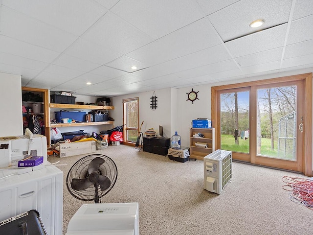 19 Falls Rd, Benton, ME 04901 - living area with carpet and a drop ceiling