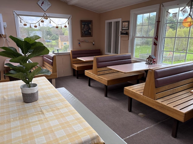1233 State Route 32, Bristol, ME 04564 - carpeted dining space featuring vaulted ceiling and plenty of natural light