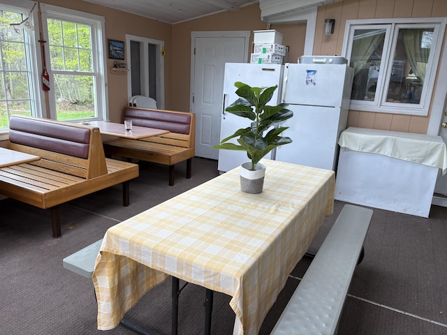 1233 State Route 32, Bristol, ME 04564 - dining room featuring carpet and vaulted ceiling