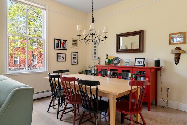 28 Ingalls Rd Unit 28, Portland, ME 04109 - dining space featuring a chandelier, plenty of natural light, baseboards, and light wood finished floors