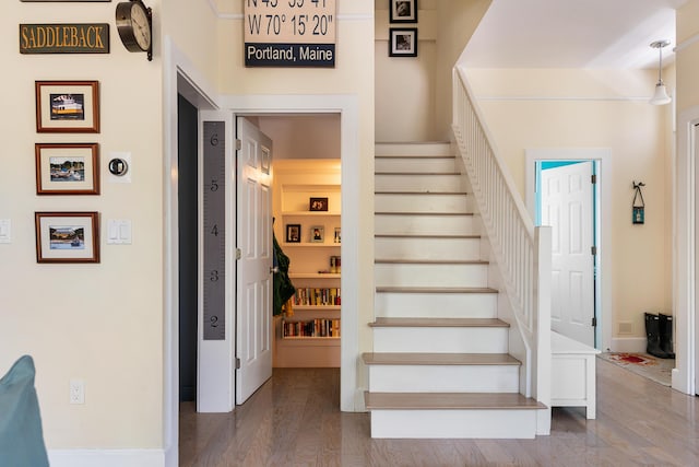 28 Ingalls Rd Unit 28, Portland, ME 04109 - staircase with wood finished floors and baseboards