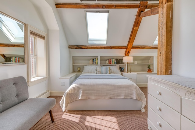 32 Pleasant St Unit 3, Portland, ME 04101 - carpeted bedroom featuring a skylight, baseboards, and a baseboard radiator