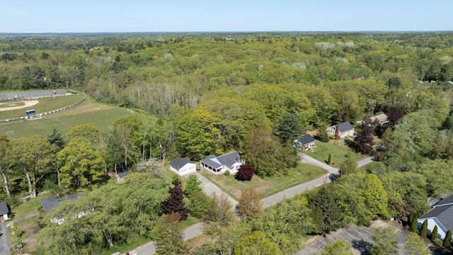 24 Chapel St, Boothbay, ME 04537 - aerial overview of property's location with a heavily wooded area