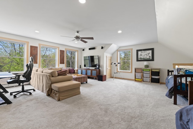 64 Old Kings Hwy, Ogunquit, ME 03907 - bedroom featuring carpet, recessed lighting, a desk, and ceiling fan