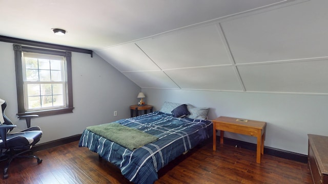 37 Enfield Rd, Lincoln, ME 04457 - bedroom featuring hardwood / wood-style floors, baseboards, and lofted ceiling