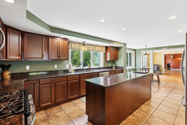 17 S Rd, Winthrop, ME 04364 - kitchen with a sink, gas range oven, dishwasher, a center island, and recessed lighting
