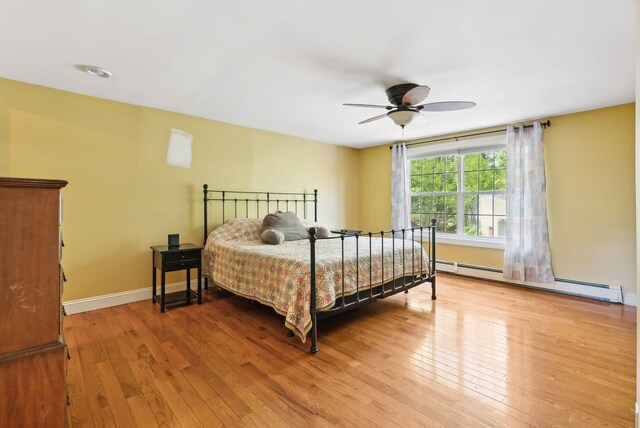 17 S Rd, Winthrop, ME 04364 - bedroom featuring a baseboard radiator, wood finished floors, baseboards, and a ceiling fan