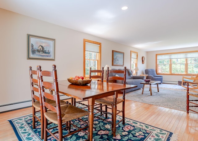 20 Ocean Side Ln, Bristol, ME 04554 - dining area featuring light wood-style flooring, recessed lighting, and a baseboard radiator