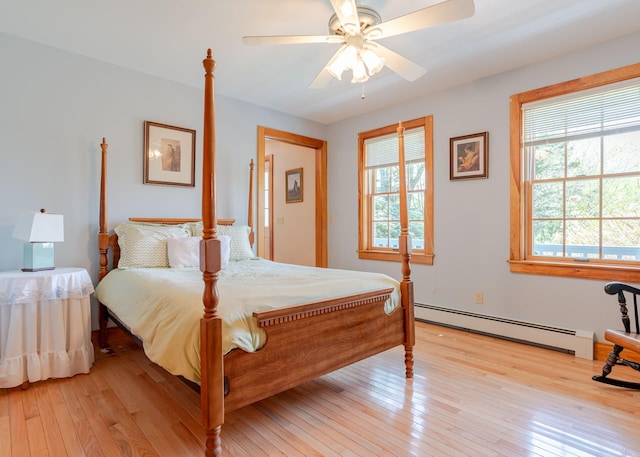 20 Ocean Side Ln, Bristol, ME 04554 - bedroom featuring baseboard heating, light wood finished floors, and ceiling fan