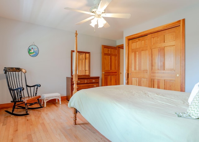 20 Ocean Side Ln, Bristol, ME 04554 - bedroom featuring a closet, light wood-style flooring, and a ceiling fan