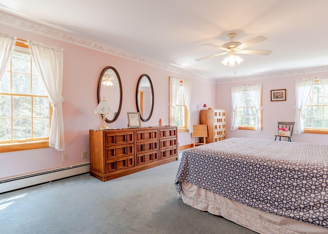 20 Ocean Side Ln, Bristol, ME 04554 - carpeted bedroom with a baseboard radiator and a ceiling fan