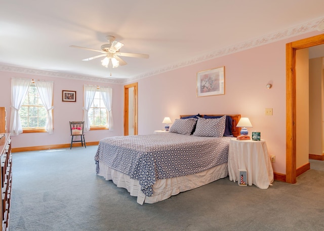 20 Ocean Side Ln, Bristol, ME 04554 - carpeted bedroom with a ceiling fan and crown molding