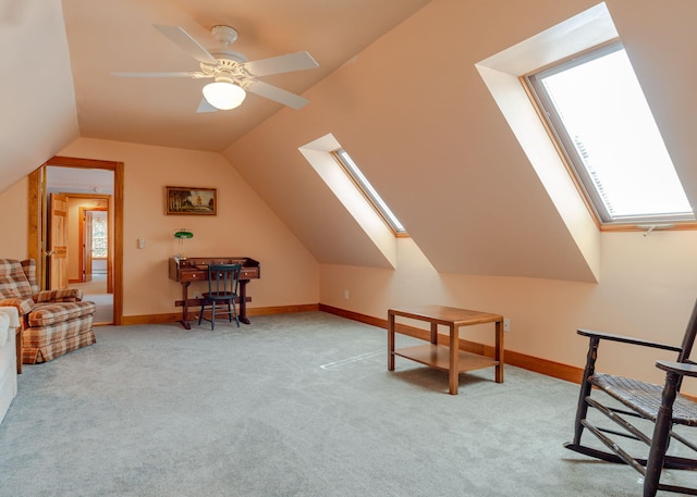 20 Ocean Side Ln, Bristol, ME 04554 - bonus room featuring a skylight, carpet flooring, vaulted ceiling, plenty of natural light, and a ceiling fan