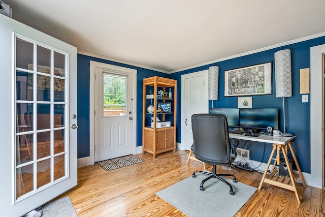 206 Sebago Lake Rd, Gorham, ME 04038 - home office featuring ornamental molding, wood finished floors, and baseboards
