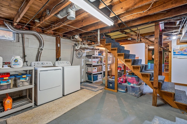 206 Sebago Lake Rd, Gorham, ME 04038 - unfinished basement with washing machine and dryer and stairway