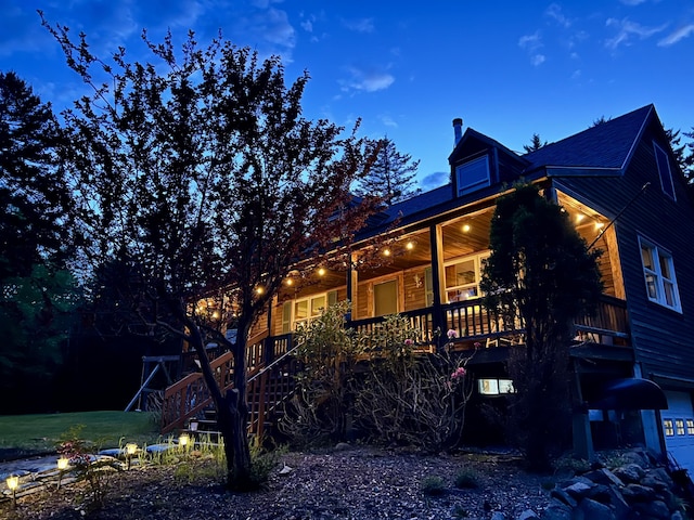 35 Salem Towne Rd, Southwest Harbor, ME 04679 - view of property exterior featuring stairs and a chimney