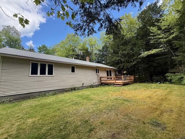 96 Pamela Dr, Winthrop, ME 04364 - back of house with a yard and a wooden deck