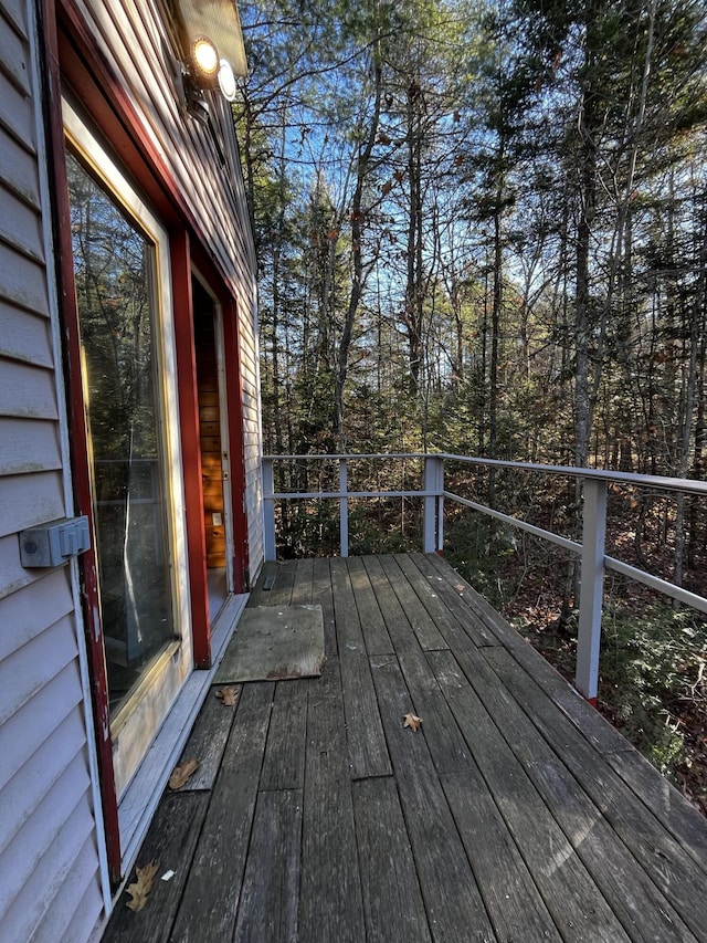 371 Carding Machine Rd, Bowdoinham, ME 04008 - wooden deck featuring view of scattered trees