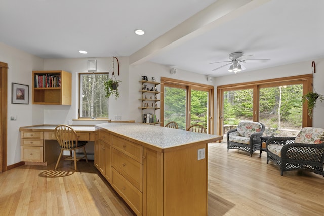 68 Parker Farm Rd, Mount Desert, ME 04660 - kitchen featuring open shelves, light wood-style flooring, light countertops, and recessed lighting