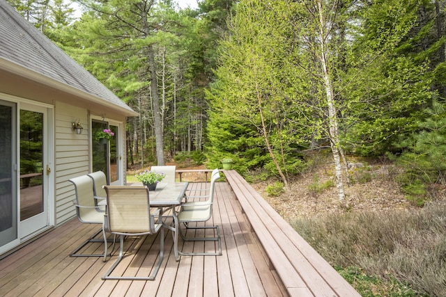 68 Parker Farm Rd, Mount Desert, ME 04660 - deck featuring outdoor dining space and a forest view