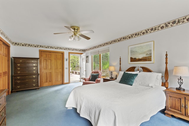 68 Parker Farm Rd, Mount Desert, ME 04660 - carpeted bedroom with access to outside and ceiling fan