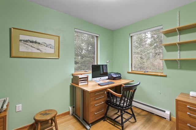 68 Parker Farm Rd, Mount Desert, ME 04660 - office space featuring a baseboard radiator, light wood-style flooring, and baseboards