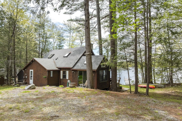 711 Biscay Rd, Bremen, ME 04551 - back of property featuring a shingled roof and a water view