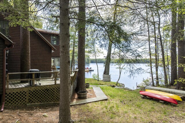 711 Biscay Rd, Bremen, ME 04551 - view of yard featuring a deck with water view
