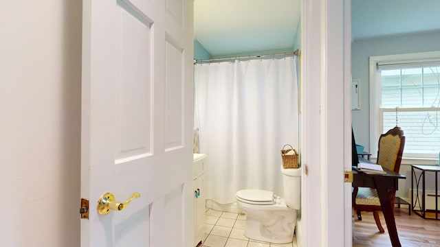 22 Vincent St, South Portland, ME 04106 - full bathroom with tile patterned flooring, toilet, and a shower with curtain