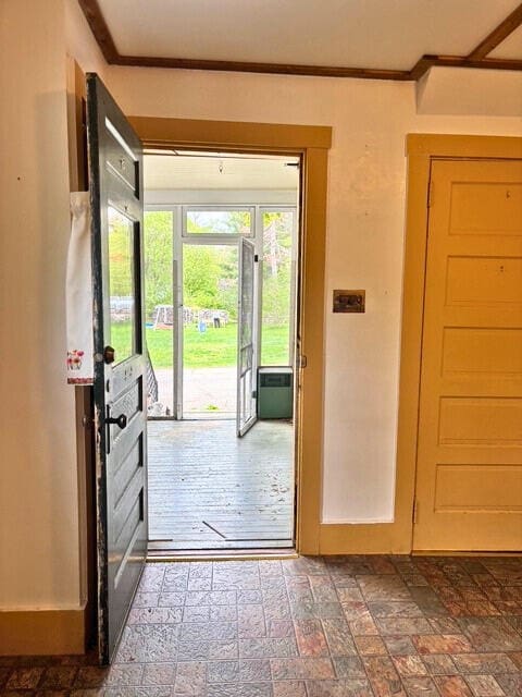 3 King St, Sanford, ME 04083 - doorway to outside featuring ornamental molding