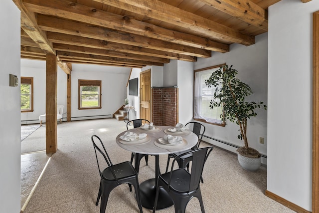 801 US Route 1 Unit C1, York, ME 03909 - dining space with light colored carpet, a baseboard heating unit, stairway, baseboards, and baseboard heating