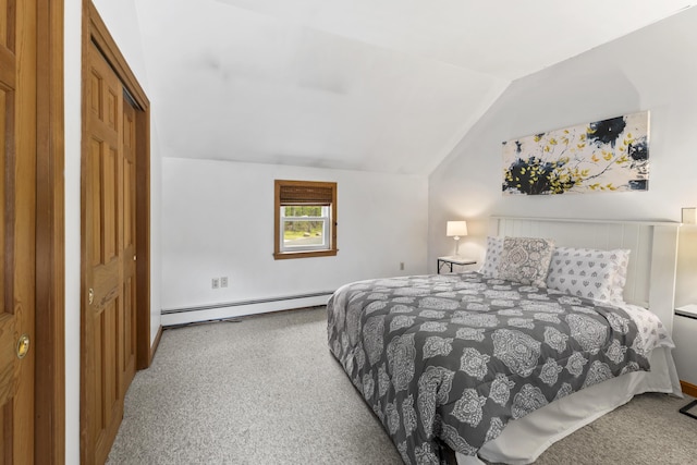 801 US Route 1 Unit C1, York, ME 03909 - bedroom featuring a baseboard heating unit, carpet floors, and vaulted ceiling