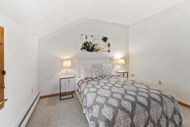 801 US Route 1 Unit C1, York, ME 03909 - bedroom with a baseboard heating unit, carpet floors, vaulted ceiling, and baseboards