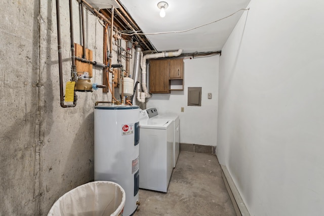 801 US Route 1 Unit C1, York, ME 03909 - laundry area featuring electric water heater, separate washer and dryer, baseboards, and electric panel
