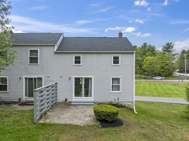801 US Route 1 Unit C1, York, ME 03909 - back of house with a chimney, a shingled roof, a yard, a patio area, and entry steps