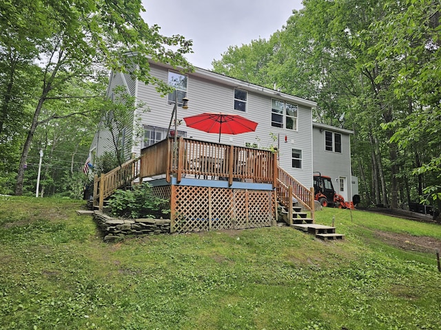 33 Oak Ridge Dr, Standish, ME 04084 - back of house with a lawn, stairway, and a deck
