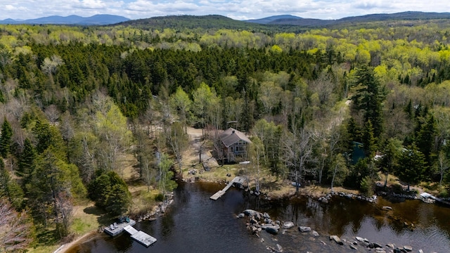 641 Bald Mountain Rd, Rangeley, ME 04970 - aerial view of property's location with a heavily wooded area and a water and mountain view