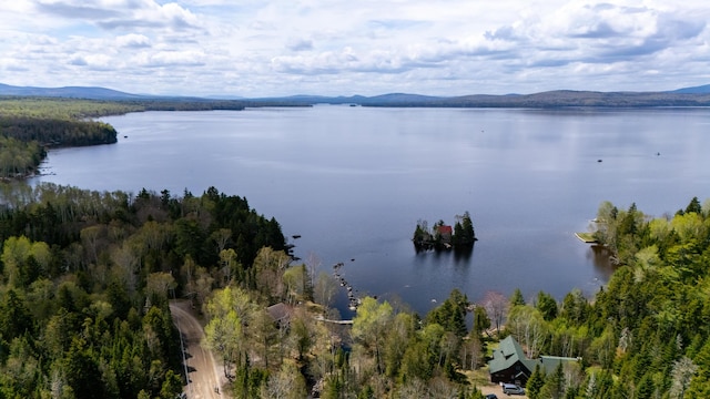 641 Bald Mountain Rd, Rangeley, ME 04970 - water view featuring a mountain backdrop and a heavily wooded area
