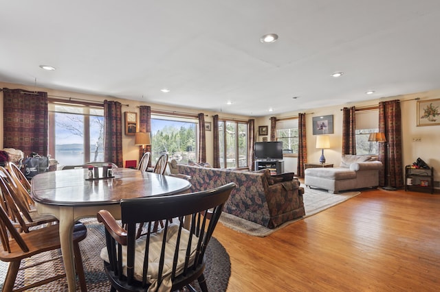 641 Bald Mountain Rd, Rangeley, ME 04970 - dining room featuring light wood-style flooring and recessed lighting