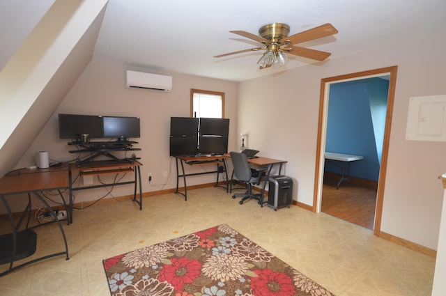 42 Blanchard St, Bangor, ME 04401 - office with a wall mounted air conditioner, baseboards, a ceiling fan, and tile patterned floors