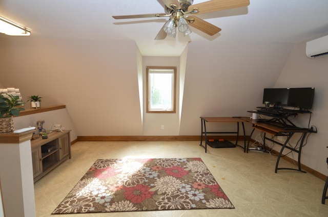 42 Blanchard St, Bangor, ME 04401 - home office with light flooring, a wall unit AC, baseboards, and ceiling fan
